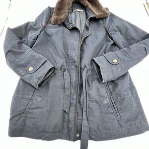 Gap Military Bke Jacket Faux Fur Collar Full Zip Snap Belted Size M